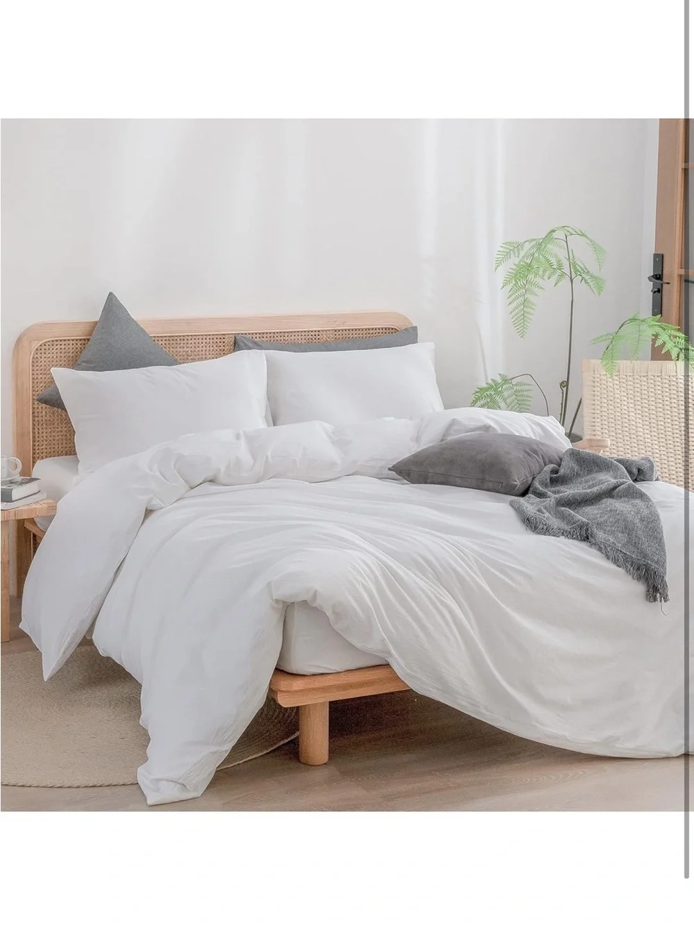NEW BESTOUCH Duvet Cover Set 100% Washed Cotton. Linen Feel. Super Soft. White